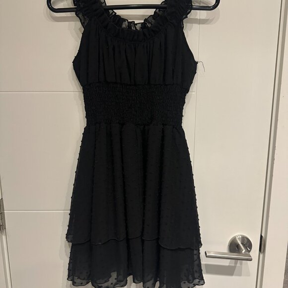 Flowy Ruffle Black Mini Dress - Picture 2 of 3